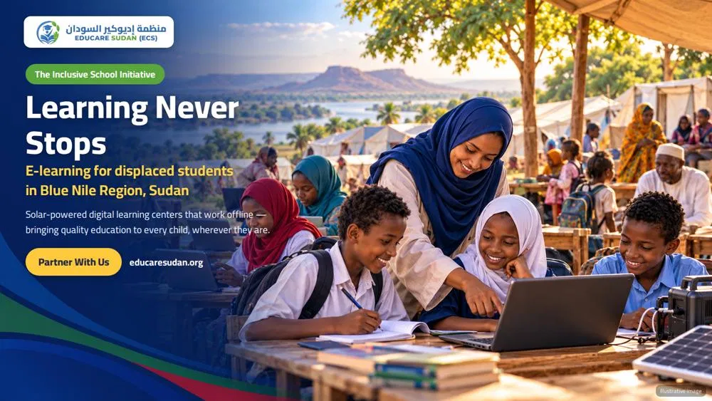 Displaced students participating in e-learning activities in the Blue Nile Region, Sudan